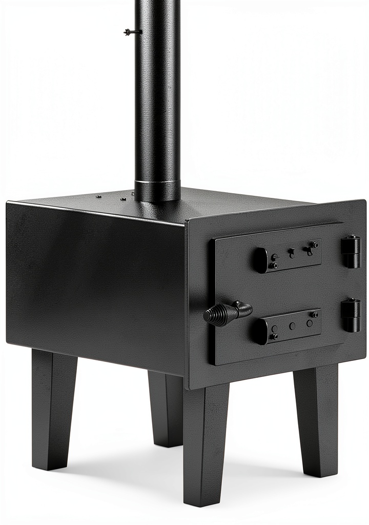 Reljofum portable wood stove set up in a forest campsite